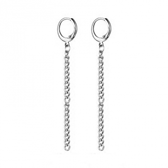 Picture of Stainless Steel Link Chain Hoop Earrings Silver Tone Circle Ring 90mm, 1 Pair