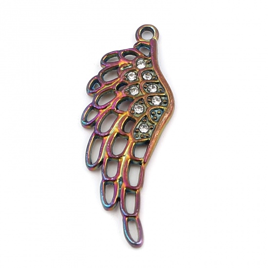 Picture of Zinc Based Alloy Pendants Wing Multicolor Clear Rhinestone 43mm x 16mm, 5 PCs