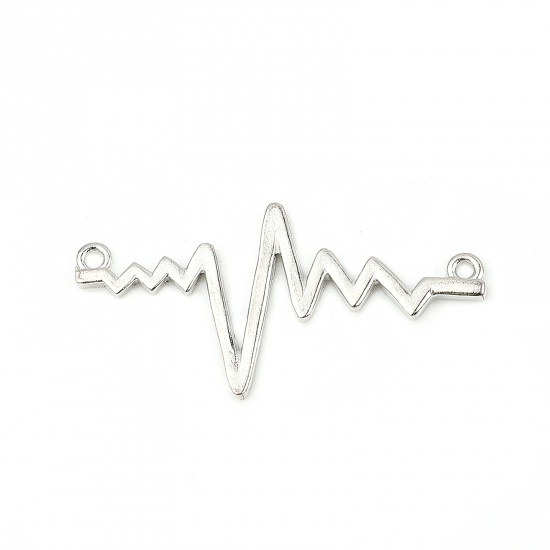 Picture of Zinc Based Alloy Medical Connectors Heartbeat/ Electrocardiogram Silver Tone 49mm x 25mm, 10 PCs