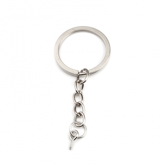 Picture of Zinc Based Alloy Keychain & Keyring Silver Tone Circle Ring 67mm x 27mm, 20 PCs