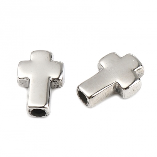 Immagine di Acciaio Inossidabile Religione Perline Croce Tono Argento 14mm x 10mm, Buco: Circa 2.7mm, 1 Pz