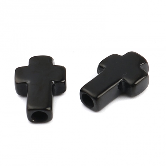 Immagine di Acciaio Inossidabile Religione Perline Croce Nero 14mm x 10mm, Buco: Circa 2.7mm, 1 Pz
