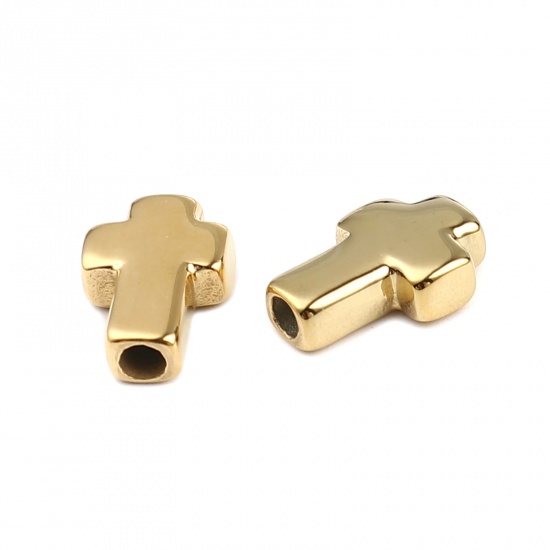 Immagine di Acciaio Inossidabile Religione Perline Croce Oro Placcato 14mm x 10mm, Buco: Circa 2.7mm, 1 Pz