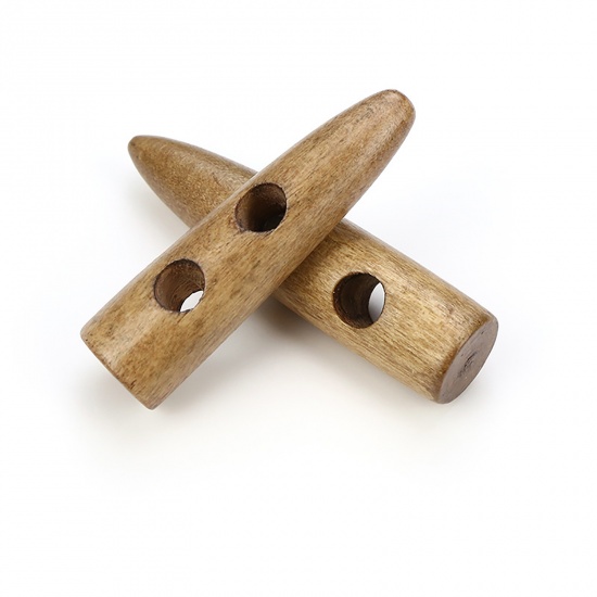 Bild von Holz Knebelknöpfe Scrapbooking Zwei Löcher Marquise Hell Kaffeebraun 30mm, 20 Stück