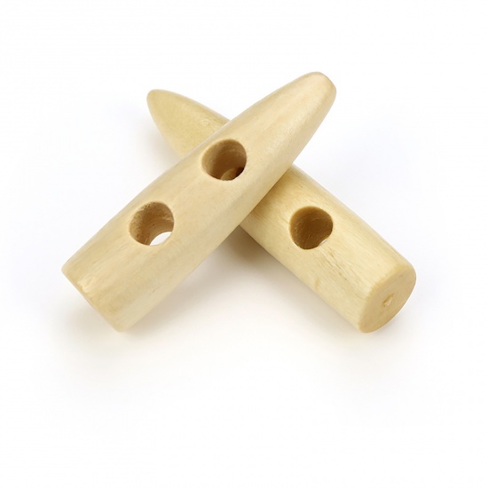 Bild von Holz Knebelknöpfe Scrapbooking Zwei Löcher Marquise Naturfarben 35mm, 20 Stück