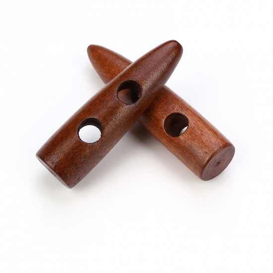 Bild von Holz Knebelknöpfe Scrapbooking Zwei Löcher Marquise Kastanienbraun 50mm, 20 Stück