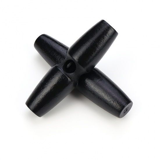 Picture of Wood Horn Buttons Scrapbooking Single Hole Barrel Black 50mm, 20 PCs