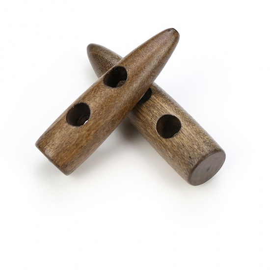 Bild von Holz Knebelknöpfe Scrapbooking Zwei Löcher Marquise Kaffeebraun 55mm, 20 Stück