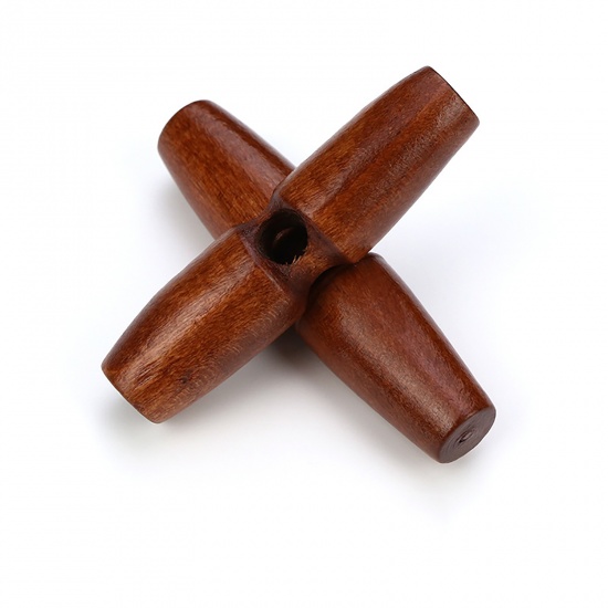 Picture of Wood Horn Buttons Scrapbooking Single Hole Barrel Red Brown 55mm, 20 PCs