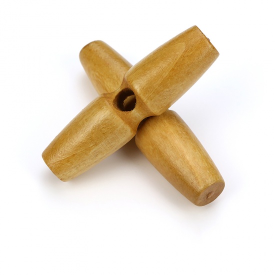Picture of Wood Horn Buttons Scrapbooking Single Hole Barrel Beige 60mm, 20 PCs