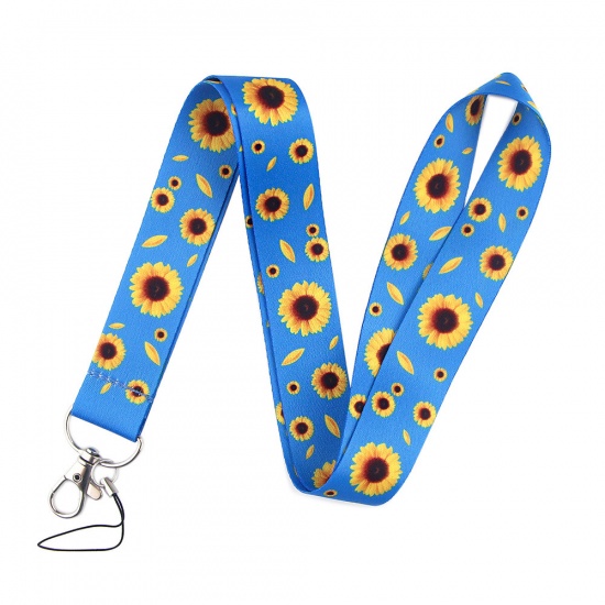 Picture of Blue - Mobile Phone ID Card Hanging Neck Keychain Lanyard Sunflower 46x2.5cm, 1 Piece