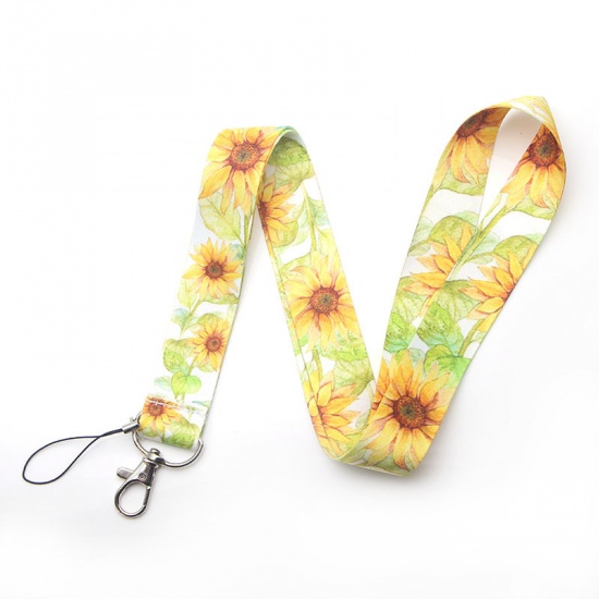 Picture of Yellow - Mobile Phone ID Card Hanging Neck Keychain Lanyard Sunflower 46x2.5cm, 1 Piece