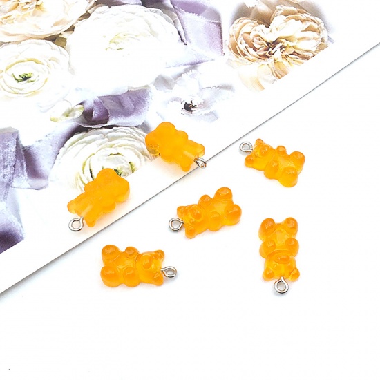 Immagine di Lega di Zinco + Resina Charms Caramella Arancione Orso 20mm x 10mm, 10 Pz