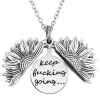 Picture of Stainless Steel Positive Quotes Energy Link Chain Findings Necklace Antique Silver Color Round Sunflower Message " Keep fucking going " Can Open 45cm(17 6/8") long, 1 Piece