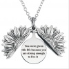 Picture of Stainless Steel Positive Quotes Energy Link Chain Findings Necklace Antique Silver Color Round Sunflower Message " You were given this life because you are strong enough to live it " Can Open 45cm(17 6/8") long, 1 Piece