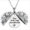 Picture of Stainless Steel Positive Quotes Energy Link Chain Findings Necklace Antique Silver Color Round Sunflower Message " YOU ARE MY Sunshine " Can Open 45cm(17 6/8") long, 1 Piece
