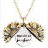 Picture of Stainless Steel Positive Quotes Energy Link Chain Findings Necklace Gold Tone Antique Gold Round Sunflower Message " YOU ARE MY Sunshine " Can Open 45cm(17 6/8") long, 1 Piece
