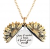 Picture of Stainless Steel Positive Quotes Energy Link Chain Findings Necklace Gold Tone Antique Gold Round Sunflower Message " When I needed a hand I found your paw " Can Open 45cm(17 6/8") long, 1 Piece