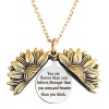 Picture of Stainless Steel Positive Quotes Energy Link Chain Findings Necklace Gold Tone Antique Gold Round Sunflower Message " You are Braver than you believe, Stronger than you seem,and Smarter than you think " Can Open 45cm(17 6/8") long, 1 Piece