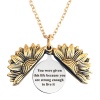 Picture of Stainless Steel Positive Quotes Energy Link Chain Findings Necklace Gold Tone Antique Gold Round Sunflower Message " You were given this life because you are strong enough to live it " Can Open 45cm(17 6/8") long, 1 Piece