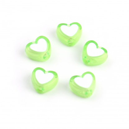 Picture of Acrylic Beads Heart Green About 8mm x 7mm, Hole: Approx 1.8mm, 300 PCs