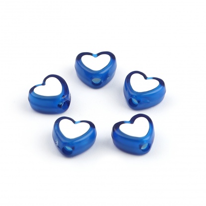 Picture of Acrylic Beads Heart Dark Blue About 8mm x 7mm, Hole: Approx 1.8mm, 300 PCs