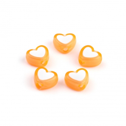 Picture of Acrylic Beads Heart Orange About 8mm x 7mm, Hole: Approx 1.8mm, 300 PCs