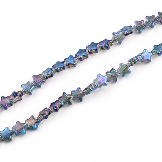 Bild von Glas AB Regenbogenfarbe Nordlicht Perlen Pentagramm Stern Violett & Blau AB Farbe Plattiert ca. 9mm x 9mm, Loch: 1.1mm, 70cm - 69cm lang, 1 Strang (ca. 80 Stück/Strang)