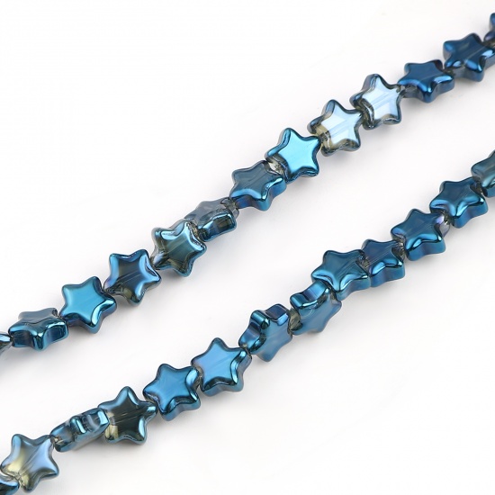 Bild von Glas Perlen Pentagramm Stern Blau Plattiert ca. 9mm x 9mm, Loch: 1.1mm, 70cm - 69cm lang, 1 Strang (ca. 80 Stück/Strang)