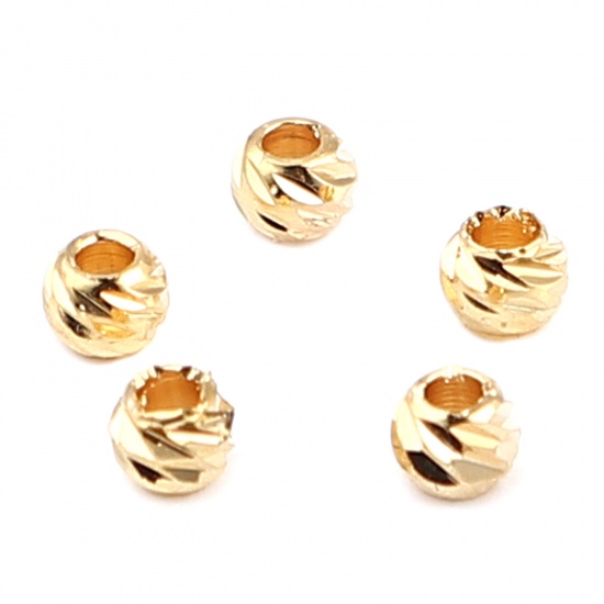Picture of Copper Beads Round 18K Real Gold Plated Rhombus About 3mm Dia, Hole: Approx 1.2mm, 20 PCs