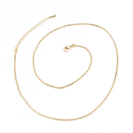 Picture of Copper Box Chain Necklace 18K Real Gold Plated 46cm(18 1/8") long, Chain Size: 1.2mm, 1 Piece