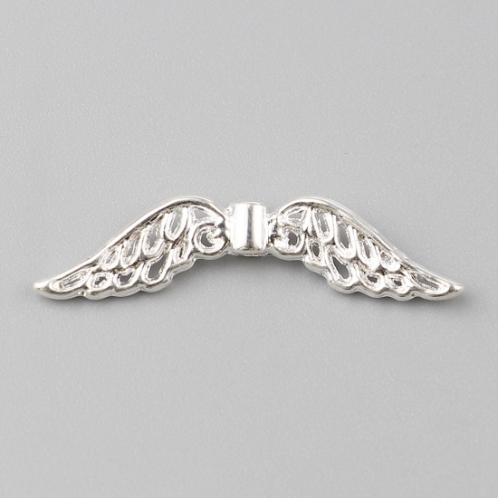 Picture of Zinc Based Alloy Spacer Beads Wing Silver Plated About 32mm x 8mm, Hole: Approx 1.4mm, 100 PCs