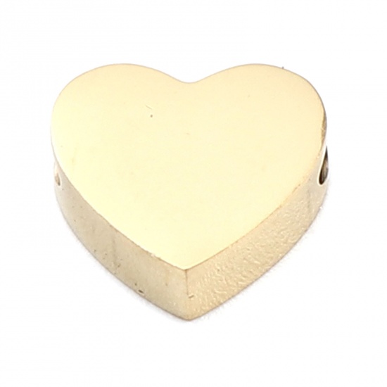 Bild von 304 Edelstahl Valentinstag Perlen Herz Vergoldet 10mm x 9mm, Loch: ca. 1.9mm, 2 Stück