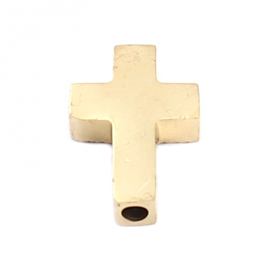 Bild von 304 Edelstahl Religiös Perlen Kreuz Vergoldet 14mm x 10mm, Loch: ca. 1.9mm, 2 Stück