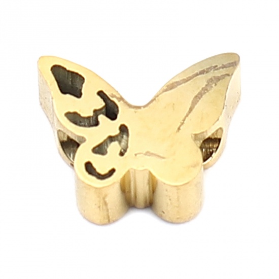 Bild von 304 Edelstahl Insekt Perlen Schmetterling Vergoldet 10mm x 8mm, Loch: ca. 2mm, 2 Stück