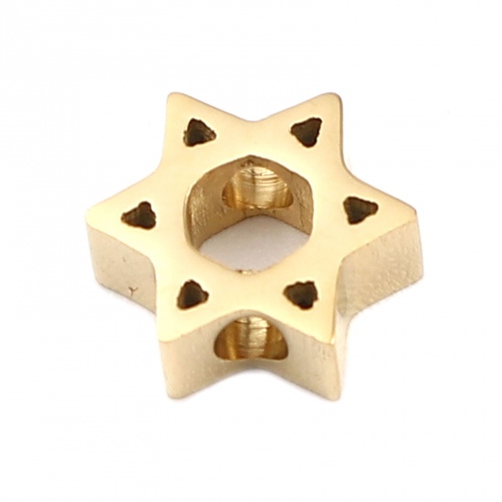 Bild von 304 Edelstahl Religiös Perlen Hexagramm Davidstern Vergoldet 9mm x 8mm, Loch: ca. 1.9mm, 2 Stück