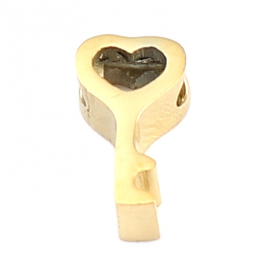 Bild von 304 Edelstahl Perlen Herz Vergoldet Schlüssel 8mm x 5mm, Loch: ca. 1.7mm, 2 Stück