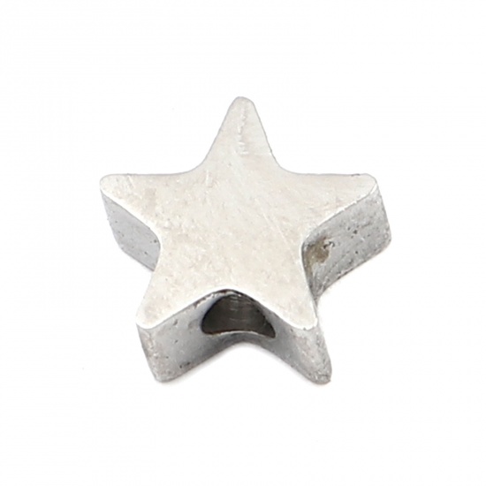 Immagine di 304 Acciaio Inossidabile Perline Stella a Cinque Punte Tono Argento 8mm x 7mm, Buco: Circa 1.9mm, 3 Pz