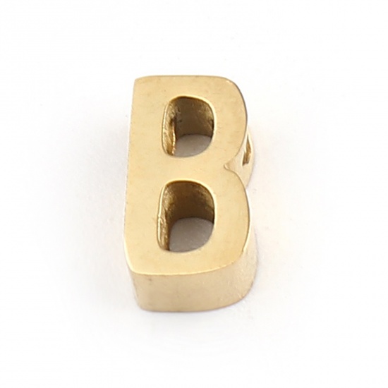 304ステンレス鋼 ビーズ レター 金メッキ 文字" B " 8mm x 4mm、 穴：約 1.4mm、 2 個 の画像