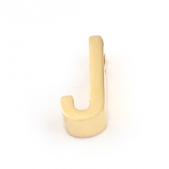 Bild von 304 Edelstahl Perlen Buchstabe Vergoldet Message " J " 8mm x 4mm, Loch: ca. 1.5mm, 2 Stück