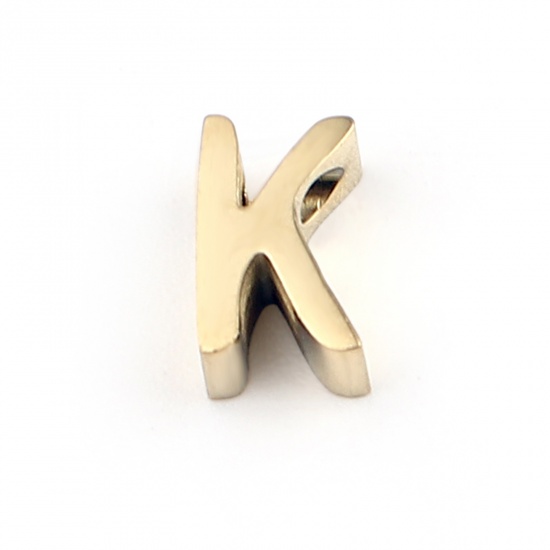 304ステンレス鋼 ビーズ レター 金メッキ 文字" K " 8mm x 5mm、 穴：約 1.4mm、 2 個 の画像