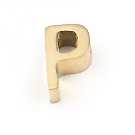 Bild von 304 Edelstahl Perlen Buchstabe Vergoldet Message " P " 8mm x 5mm, Loch: ca. 1.4mm, 2 Stück