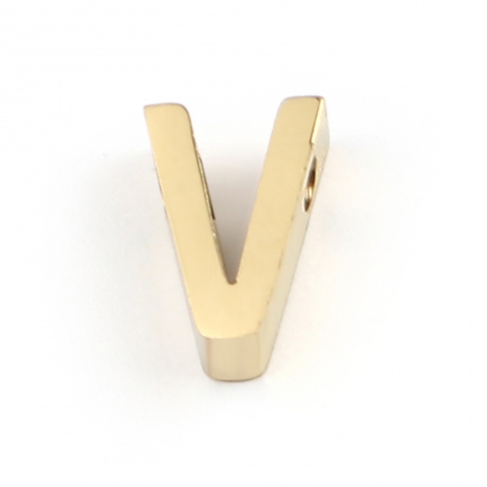 Bild von 304 Edelstahl Perlen Buchstabe Vergoldet Message " V " 8mm x 5mm, Loch: ca. 1.4mm, 2 Stück