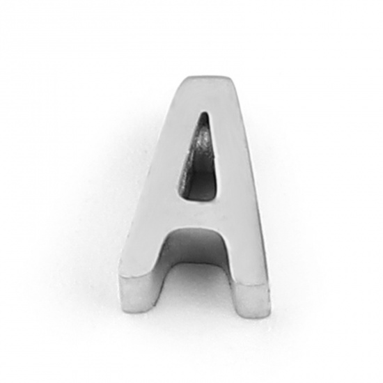 Image de Perles en 304 Acier Inoxydable Lettre Argent Mat Message " A" 8mm x 5mm, Trou: env. 1.4mm, 3 Pcs
