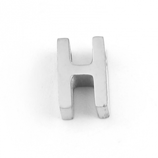 Bild von 304 Edelstahl Perlen Buchstabe Silberfarbe Message " H " 8mm x 5mm, Loch: ca. 1.5mm, 3 Stück