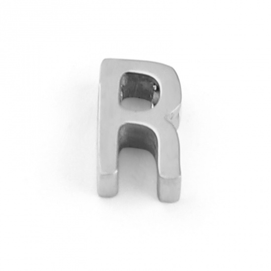 Bild von 304 Edelstahl Perlen Buchstabe Silberfarbe Message " R " 8mm x 5mm, Loch: ca. 1.4mm, 3 Stück