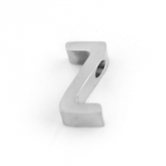 Image de Perles en 304 Acier Inoxydable Lettre Argent Mat Message " Z" 8mm x 4mm, Trou: env. 1.5mm, 3 Pcs