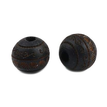 Bild von Schima Holz Zwischenperlen Spacer Perlen Rund Schwarz Streifen Muster, ca. 10mm D., Loch: ca. 2.6mm, 20 Stück
