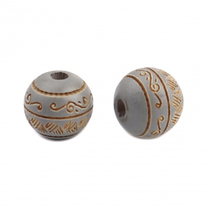 Picture of Schima Superba Wood Spacer Beads Round Gray Stripe About 10mm Dia., Hole: Approx 2.6mm, 20 PCs
