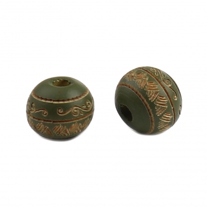 Picture of Schima Superba Wood Spacer Beads Round Army Green Stripe About 10mm Dia., Hole: Approx 2.6mm, 20 PCs